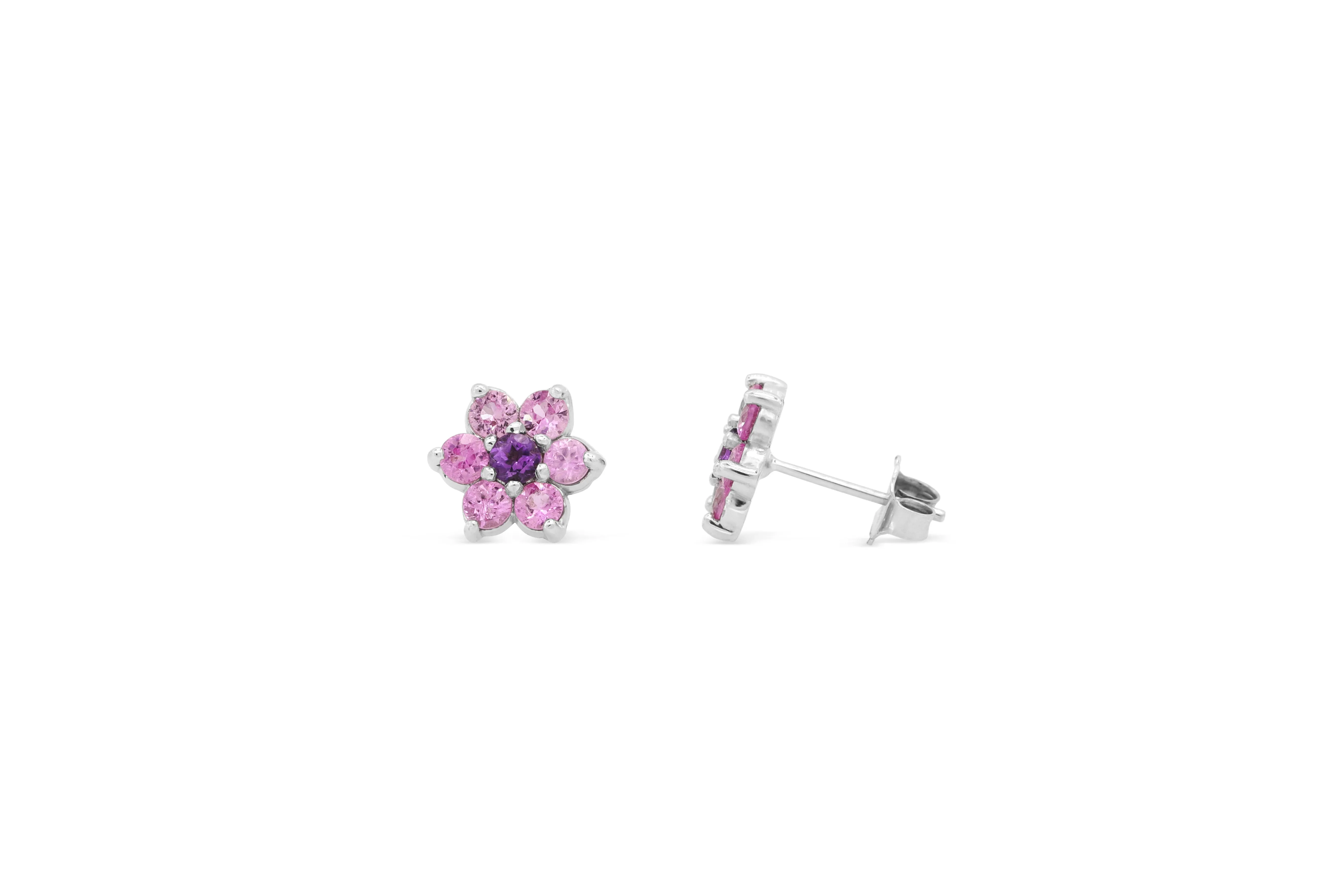 0.11 CT Amethyst Earring 1.43 CT TW Pink Sapphire 14K White Gold PSER001