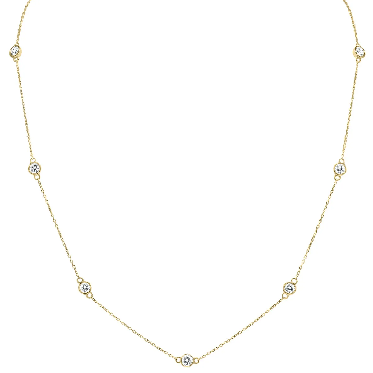 1 1/2 Carat TW Bezel Set Diamond Station Necklace in 14K Yellow Gold