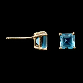 14K Yellow Gold Estate Blue Topaz Stud Earrings