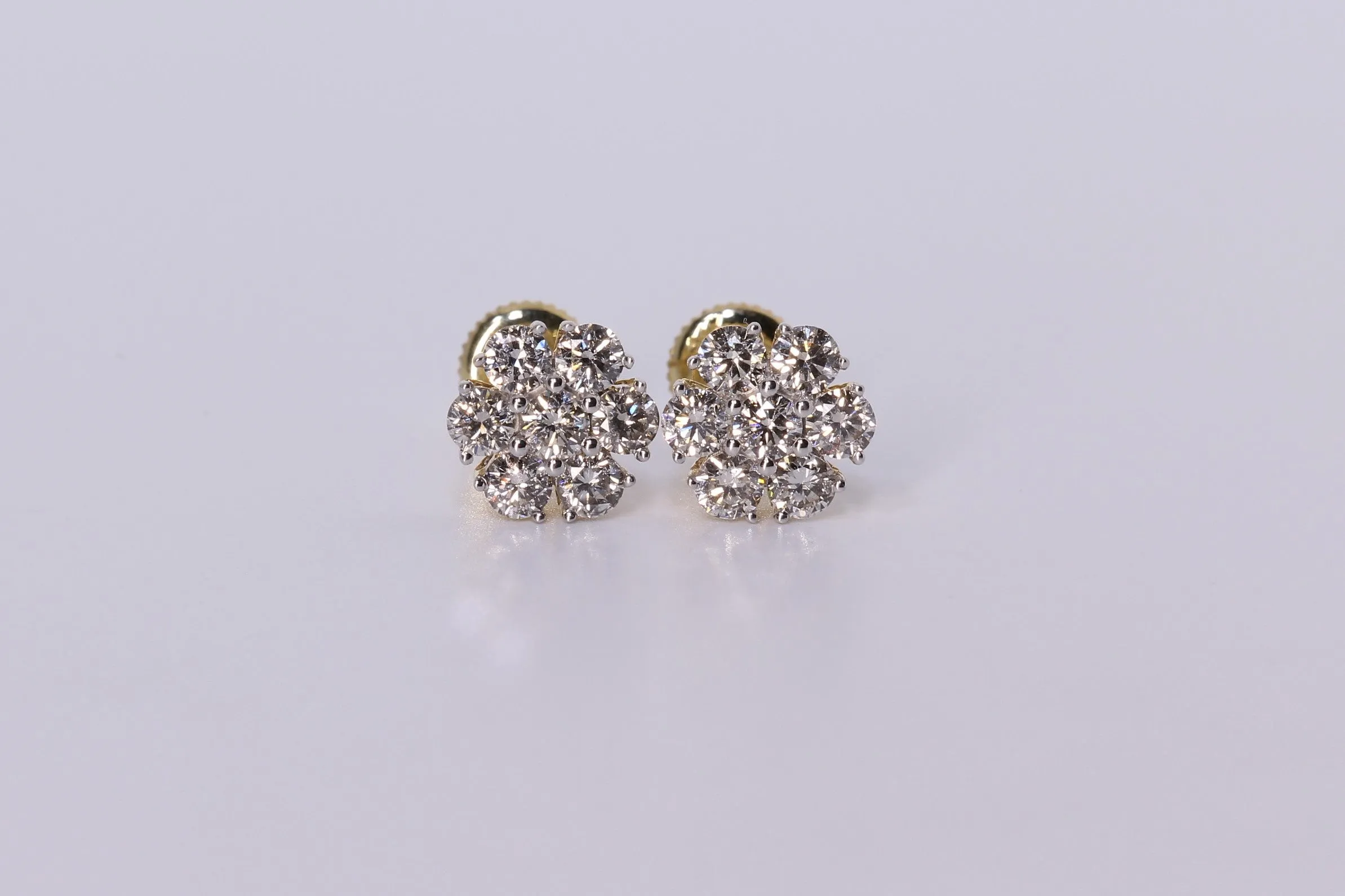 14K Yellow Gold Flower Cluster Earrings 1.58Ctw