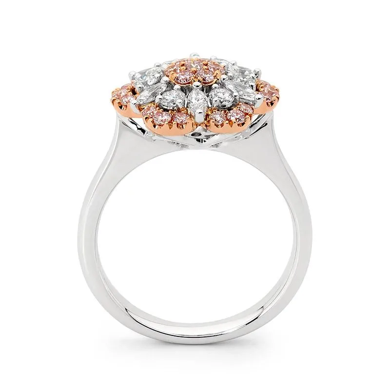 18ct White and Rose Gold Pink Floral Diamond Ring