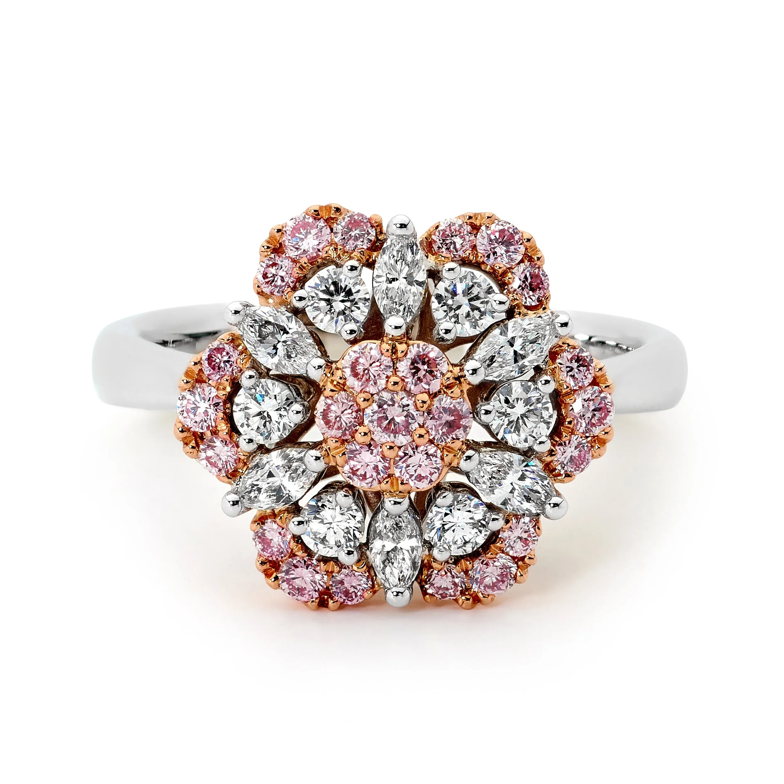 18ct White and Rose Gold Pink Floral Diamond Ring