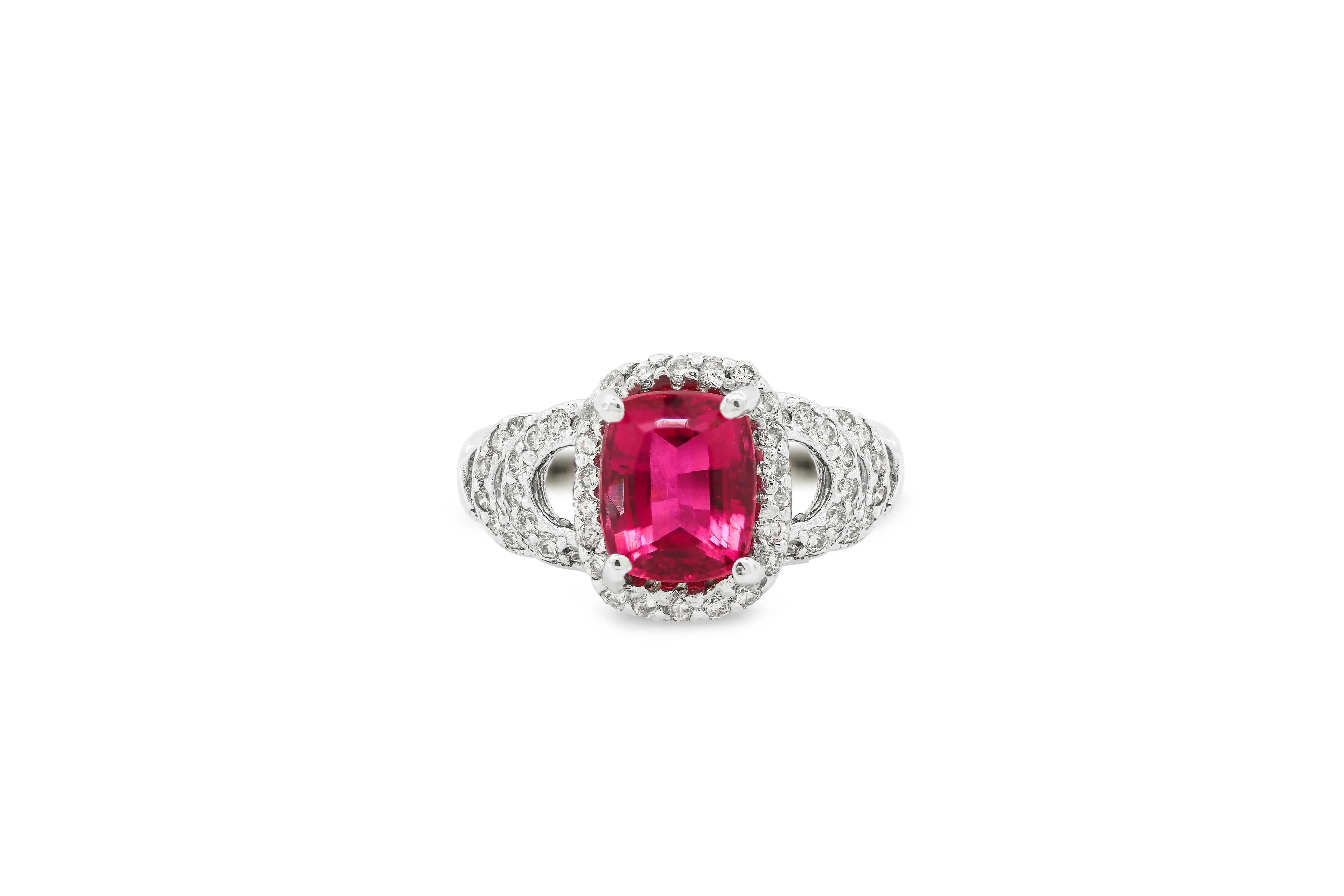 2.18 CT Emerald Pink Tourmaline Diamond Ring 0.45 CT TW 14K White Gold PTR001