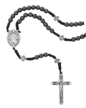 6mm Hematite Corded Sacred Heart Rosary