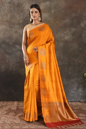 90N401-RO Mango Yellow Tussar Banarasi Sari with Antique Zari Buta