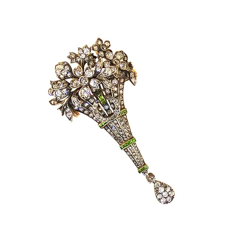 Antique Diamond & Garnet Bouquet Brooch