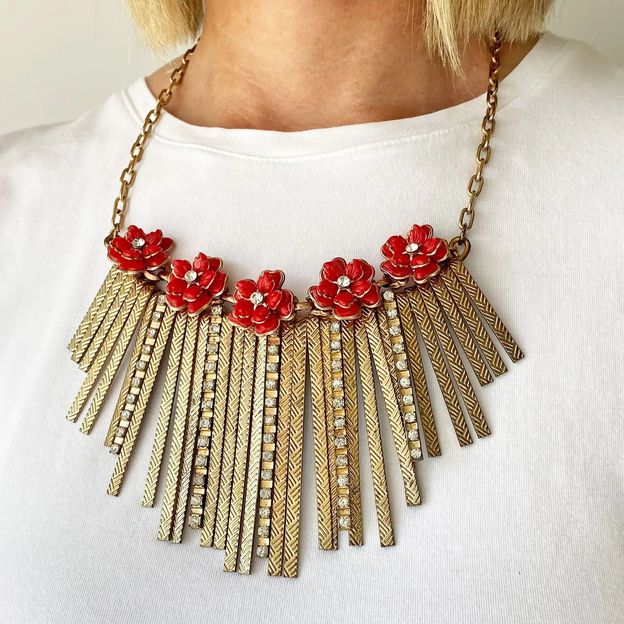 ARABELLA red flower statement necklace