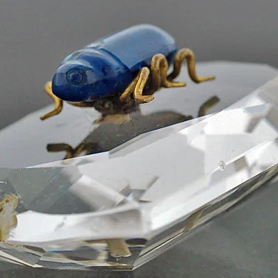 Art Deco Large Rock Quartz Crystal & Lapis Beetle Pendant