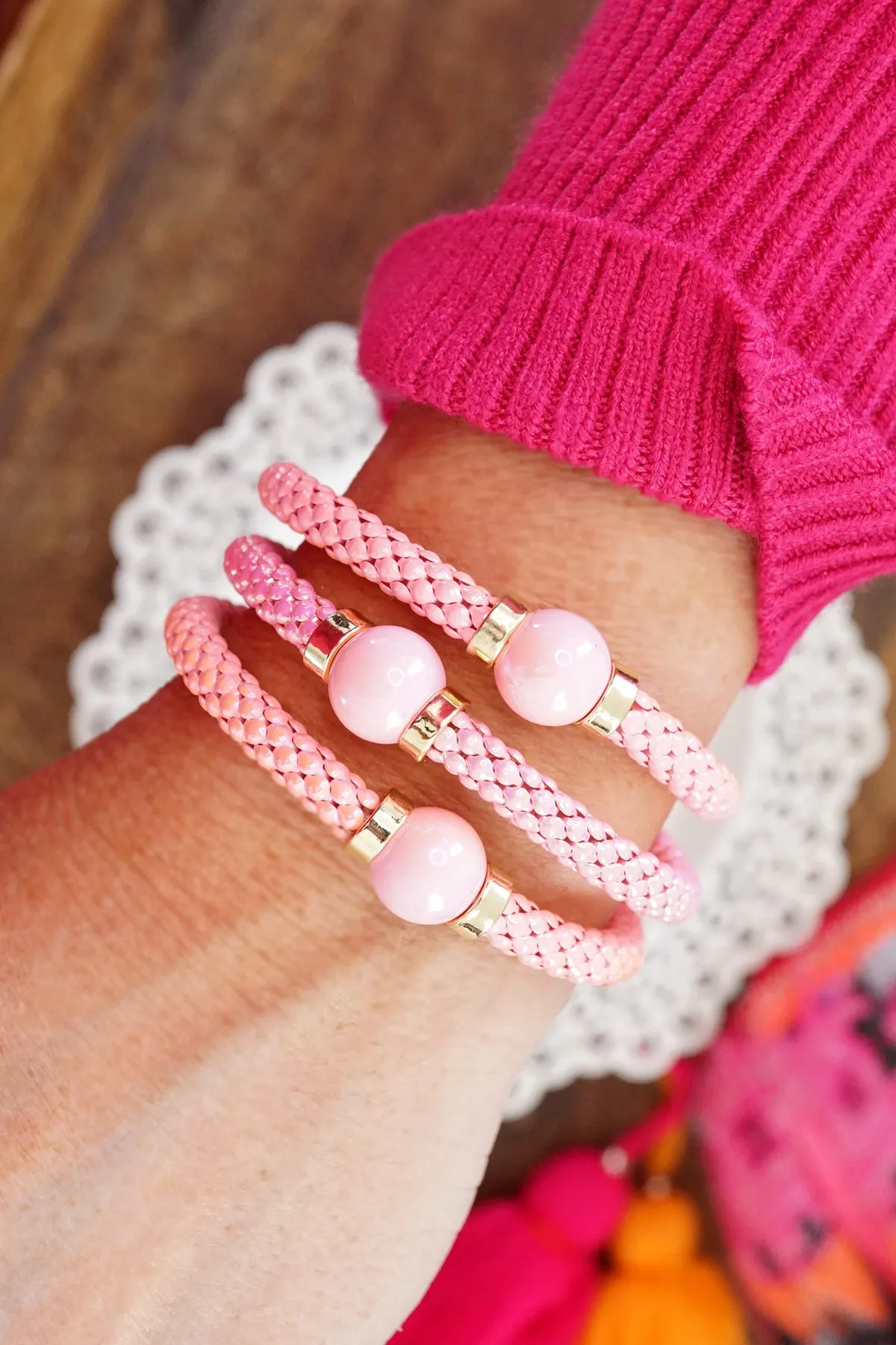 Barbie Pink 3 piece Bracelet stack