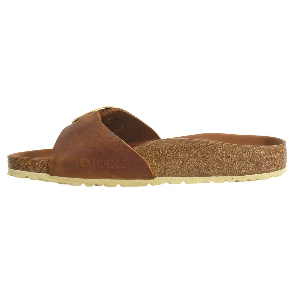 Birkenstock Madrid Big Buckle Metallic Suede Womens Sandals Cognac - UK 5