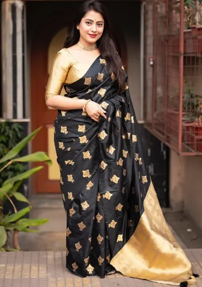 Black Soft Silk Zari Woven Traditional Saree