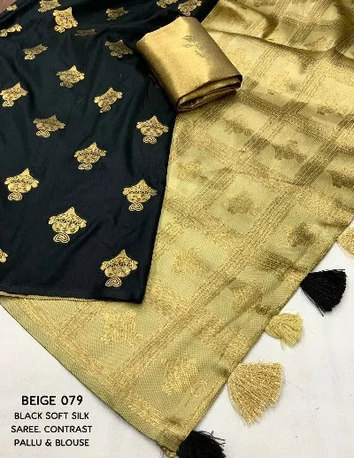 Black Soft Silk Zari Woven Traditional Saree