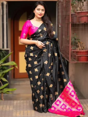 Black Soft Silk Zari Woven Traditional Saree