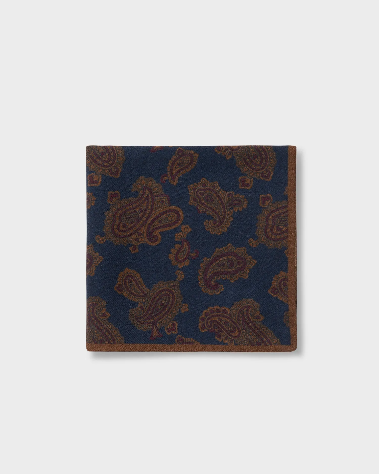 Blue and Gold Paisley Wool Pocket Square