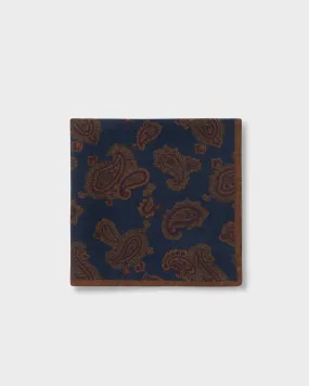 Blue and Gold Paisley Wool Pocket Square