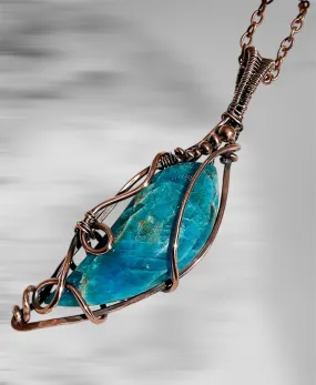 Blue Apatite Wire Wrapped Pendant