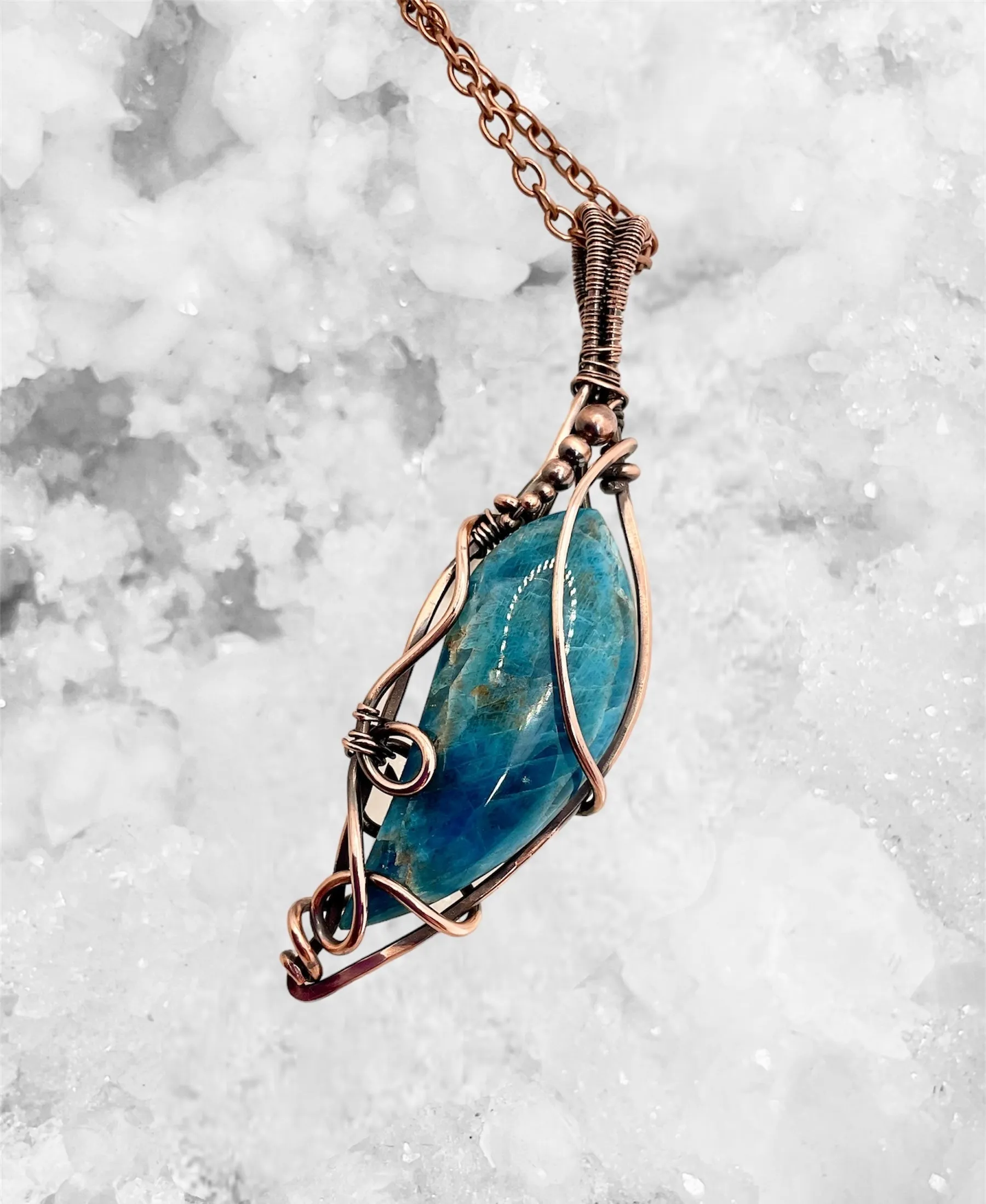 Blue Apatite Wire Wrapped Pendant