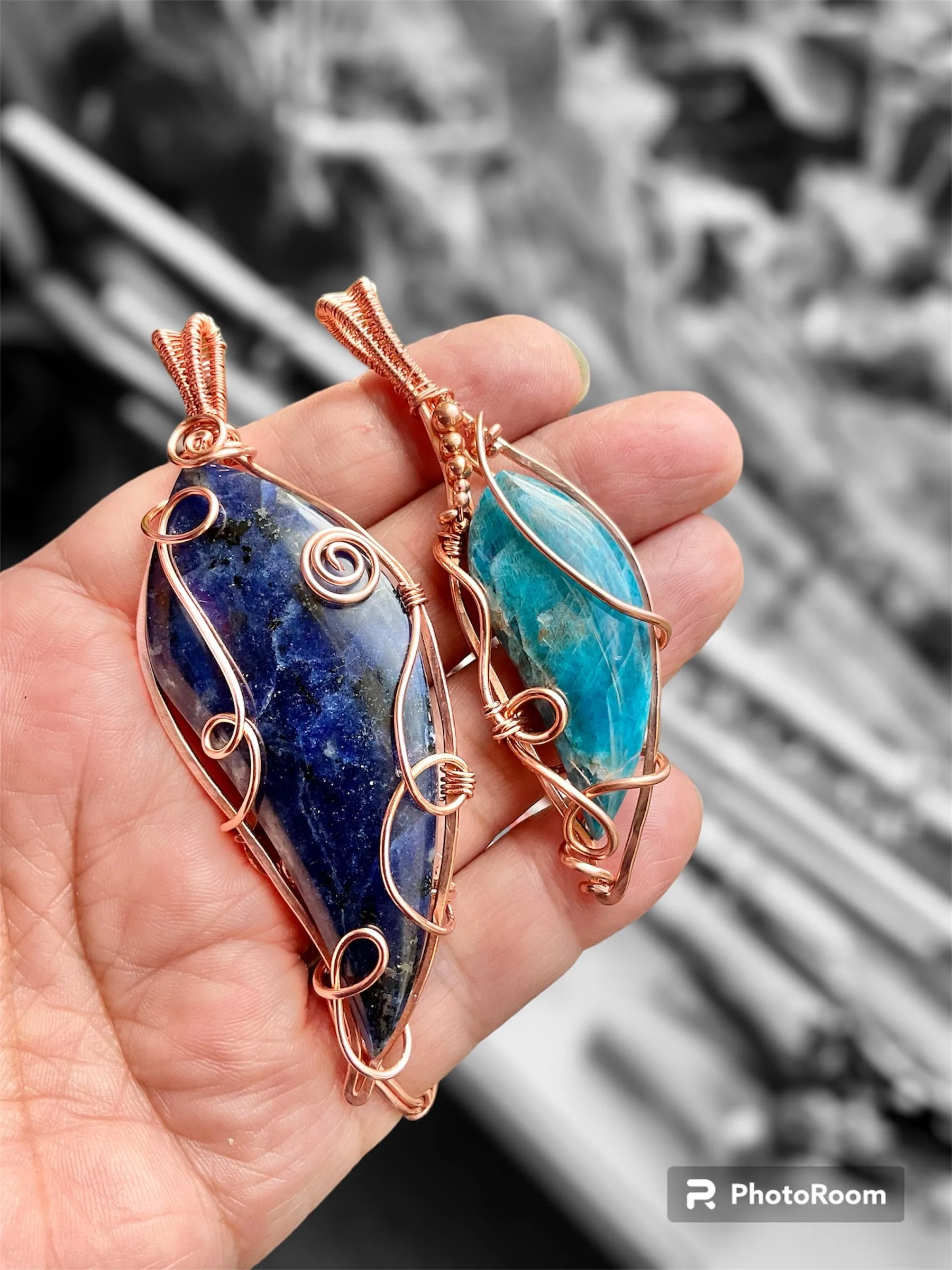 Blue Apatite Wire Wrapped Pendant