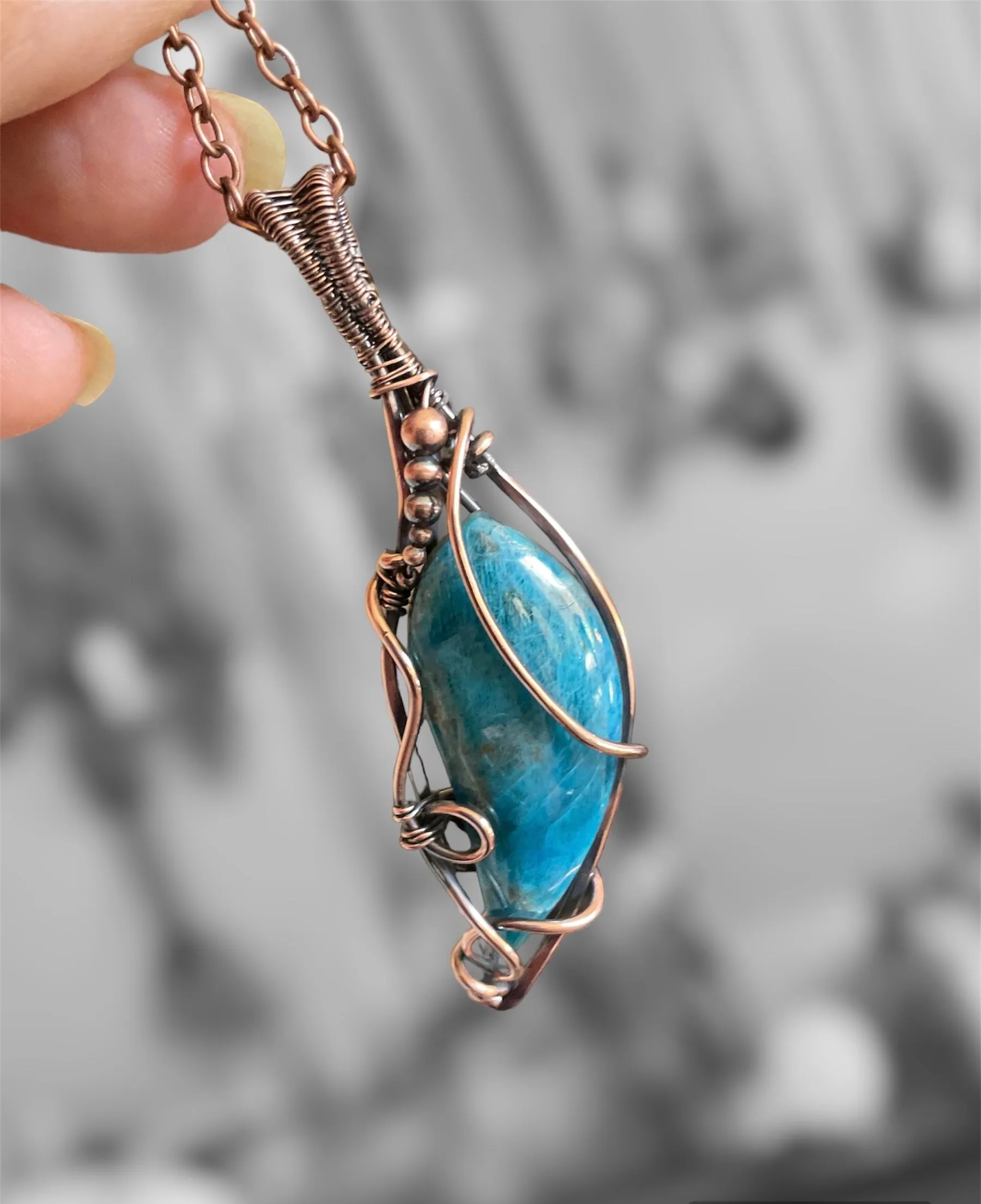 Blue Apatite Wire Wrapped Pendant