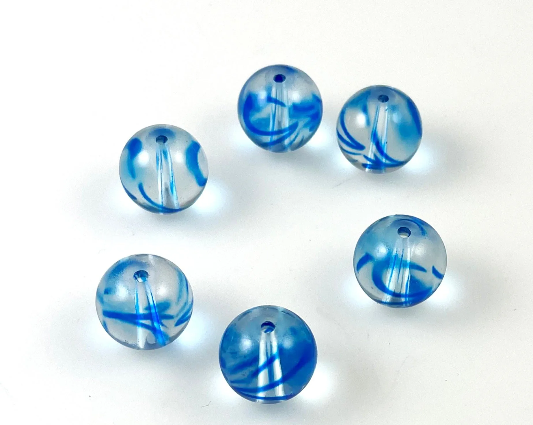 Blue Swirl Lamp Work Beads (6)