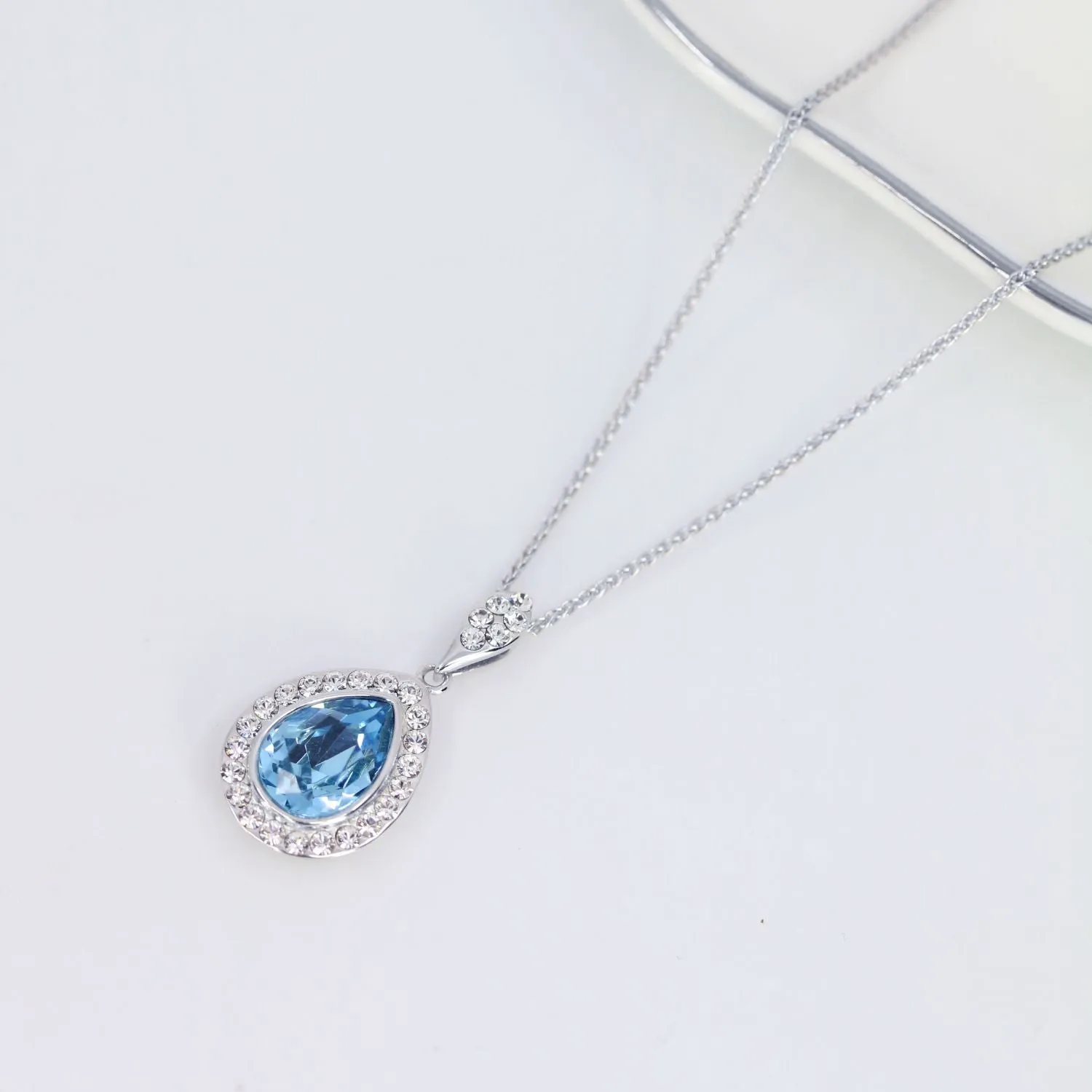 Blue Teardrop Swarovski Crystal Pendant with Pave Crystal Detail