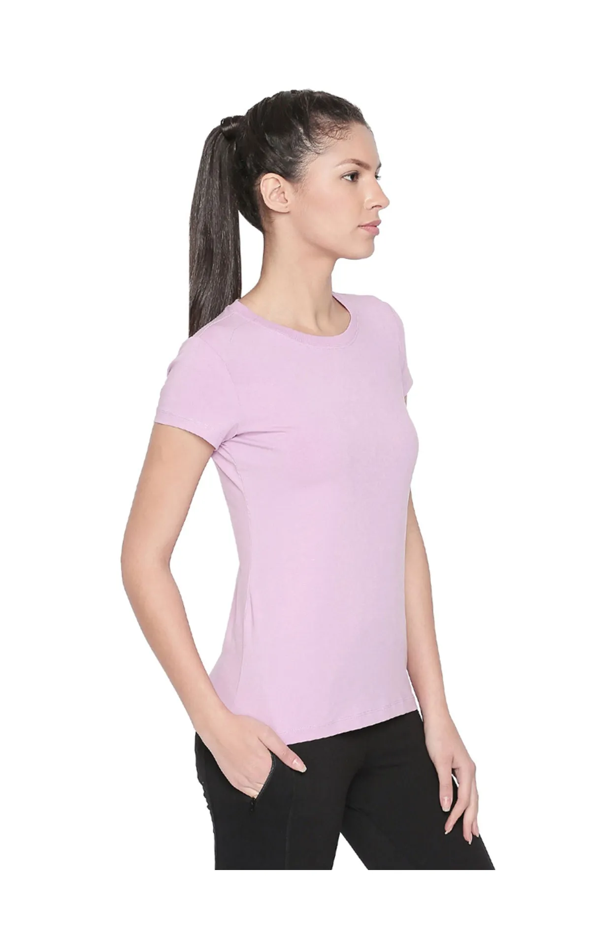 Bodyactive Women Light purple Round Neck Tee-TS19-LTPUR