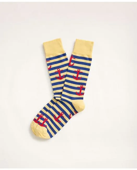 Brooks Brothers Men's Anchor Stripe Crew Socks Yellow