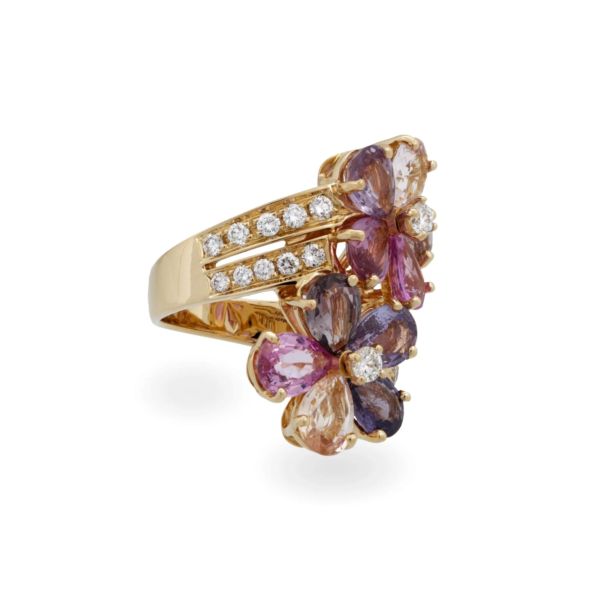 Bvlgari Sapphire & Diamond Flower Ring in 18k Gold