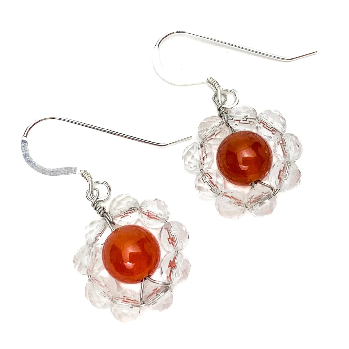 Carnelian & Quartz Flower Earrings with Sterling Silver Ear Wires