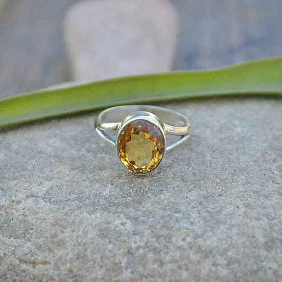 Citrine Gemstone Ring - 925 Sterling Silver Ring, Nickel Free Ring, Silver Ring, September Birthstone Ring, Oval Cut Ring