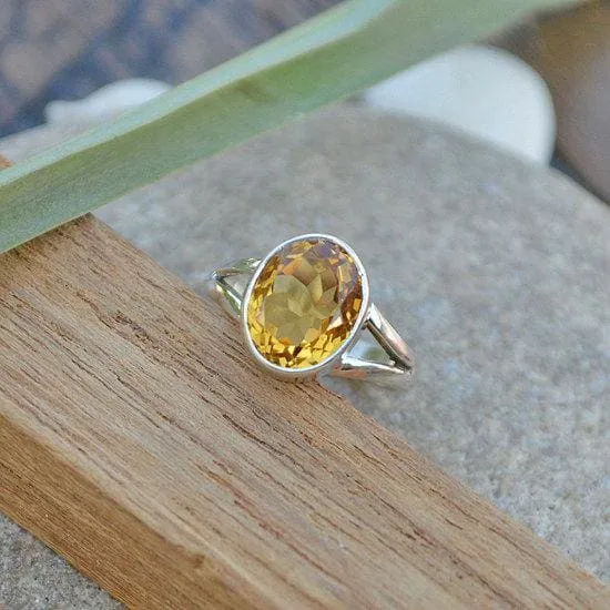 Citrine Gemstone Ring - 925 Sterling Silver Ring, Nickel Free Ring, Silver Ring, September Birthstone Ring, Oval Cut Ring