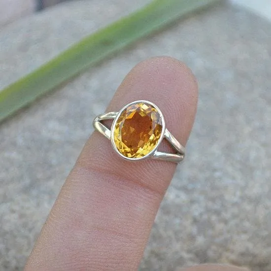 Citrine Gemstone Ring - 925 Sterling Silver Ring, Nickel Free Ring, Silver Ring, September Birthstone Ring, Oval Cut Ring