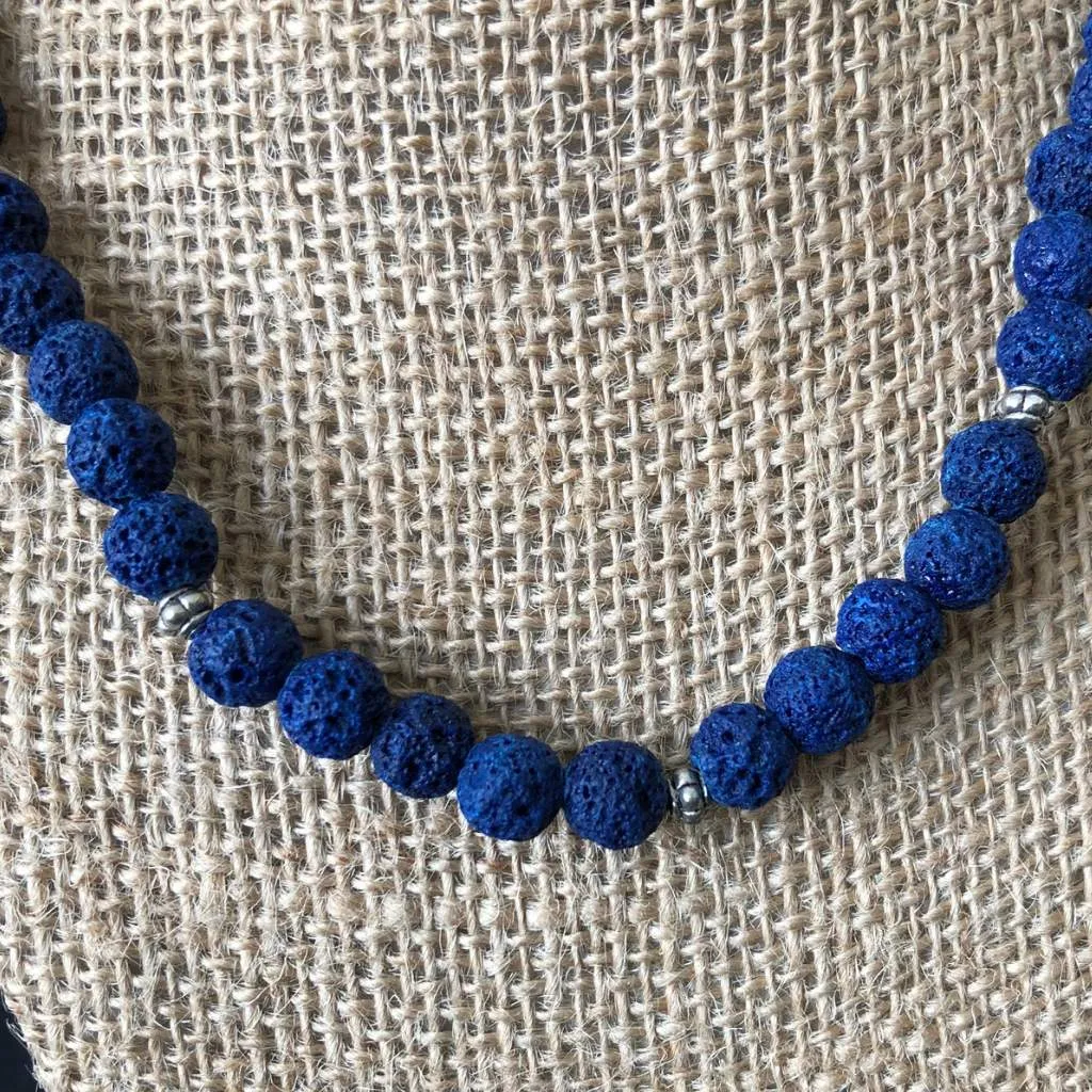 Cobalt Blue Lava Beaded Necklace Unisex