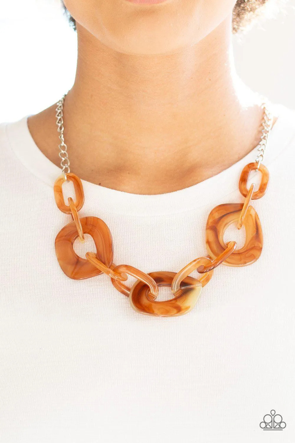 Courageously Chromatic Brown Acrylic Necklace and matching Earrings - Paparazzi Accessories