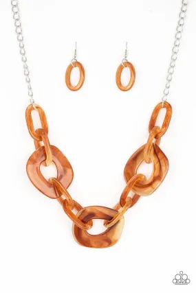 Courageously Chromatic Brown Acrylic Necklace and matching Earrings - Paparazzi Accessories