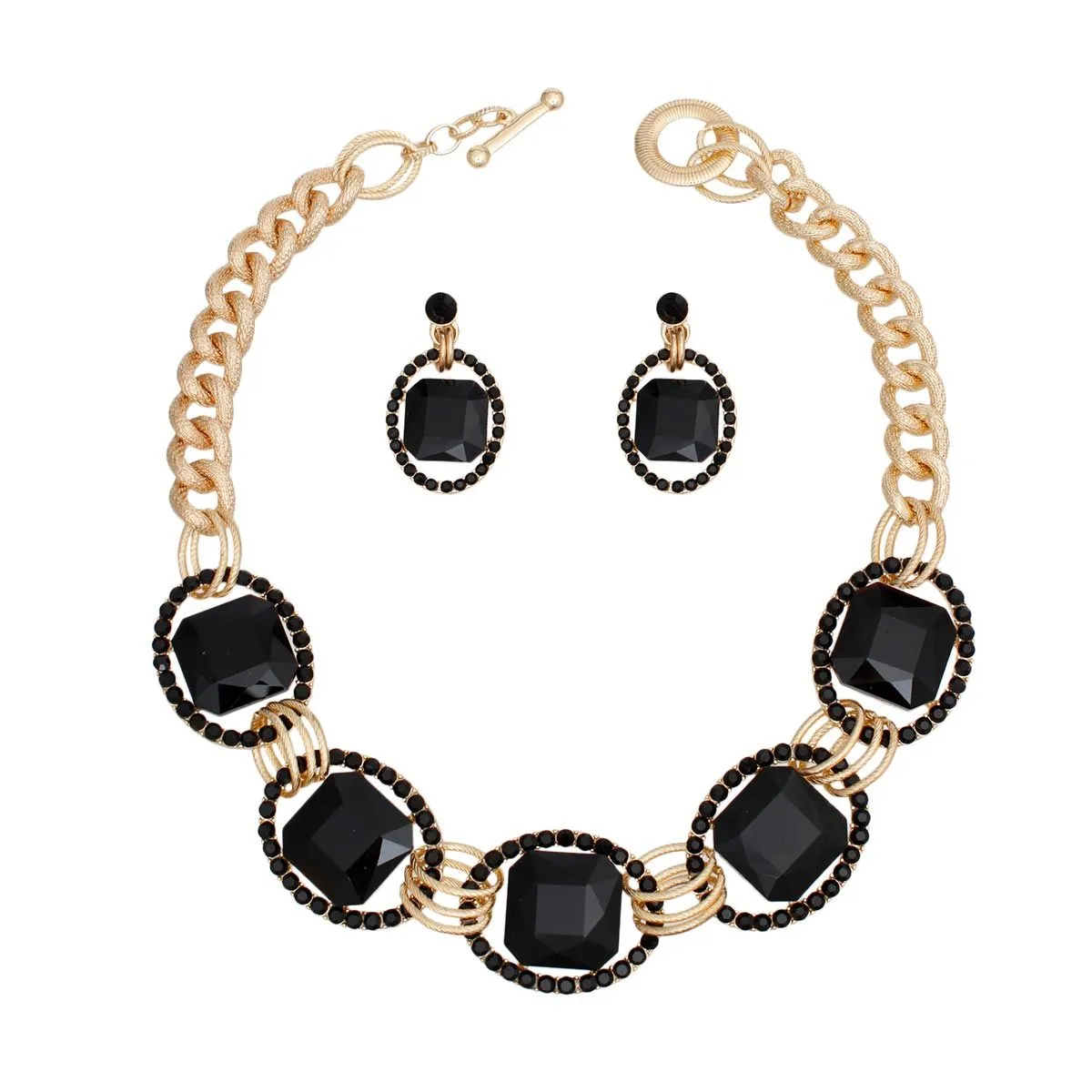 Crystal Link Necklace Set - Black