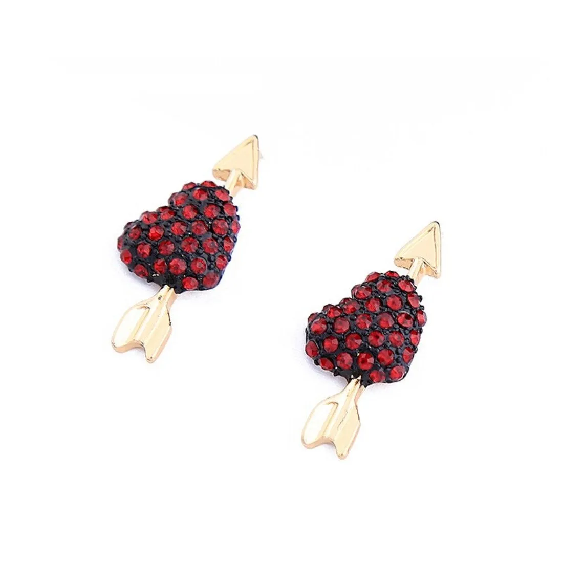 Cute Crystal Red Heart Short Drop Earrings