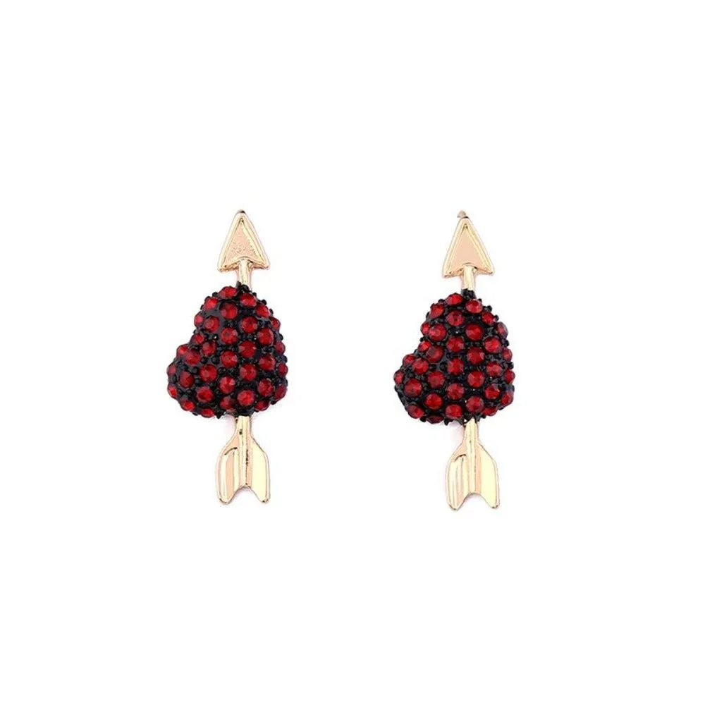 Cute Crystal Red Heart Short Drop Earrings