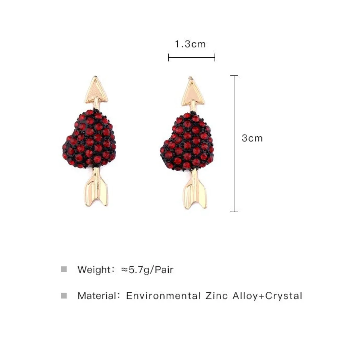 Cute Crystal Red Heart Short Drop Earrings