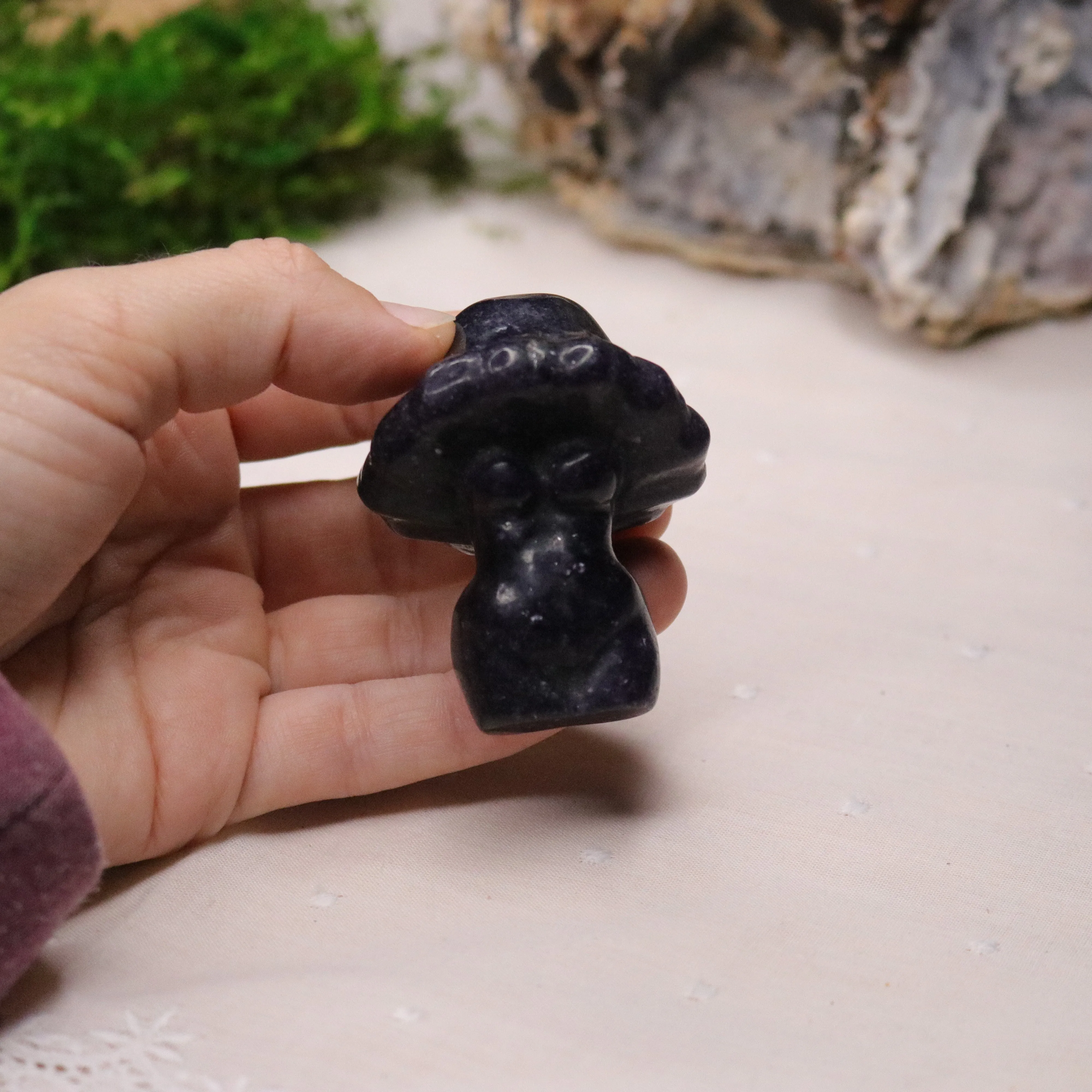 Deep Dark and Sparkling Lepidolite Mushroom Body