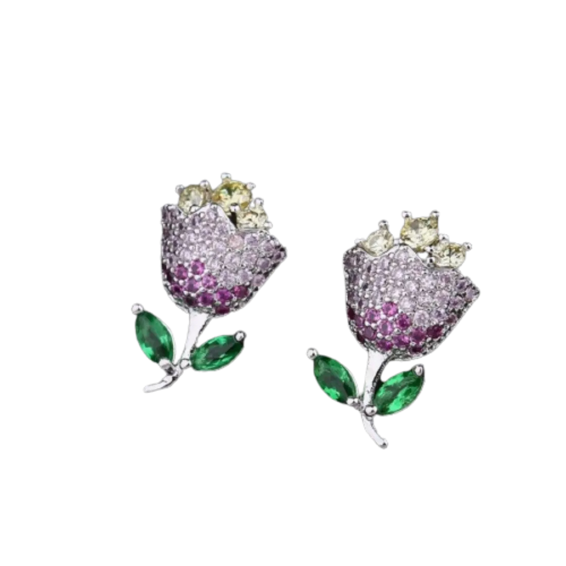 Delicate Multicolor CZ Paved Tulip Flower Stud Earrings