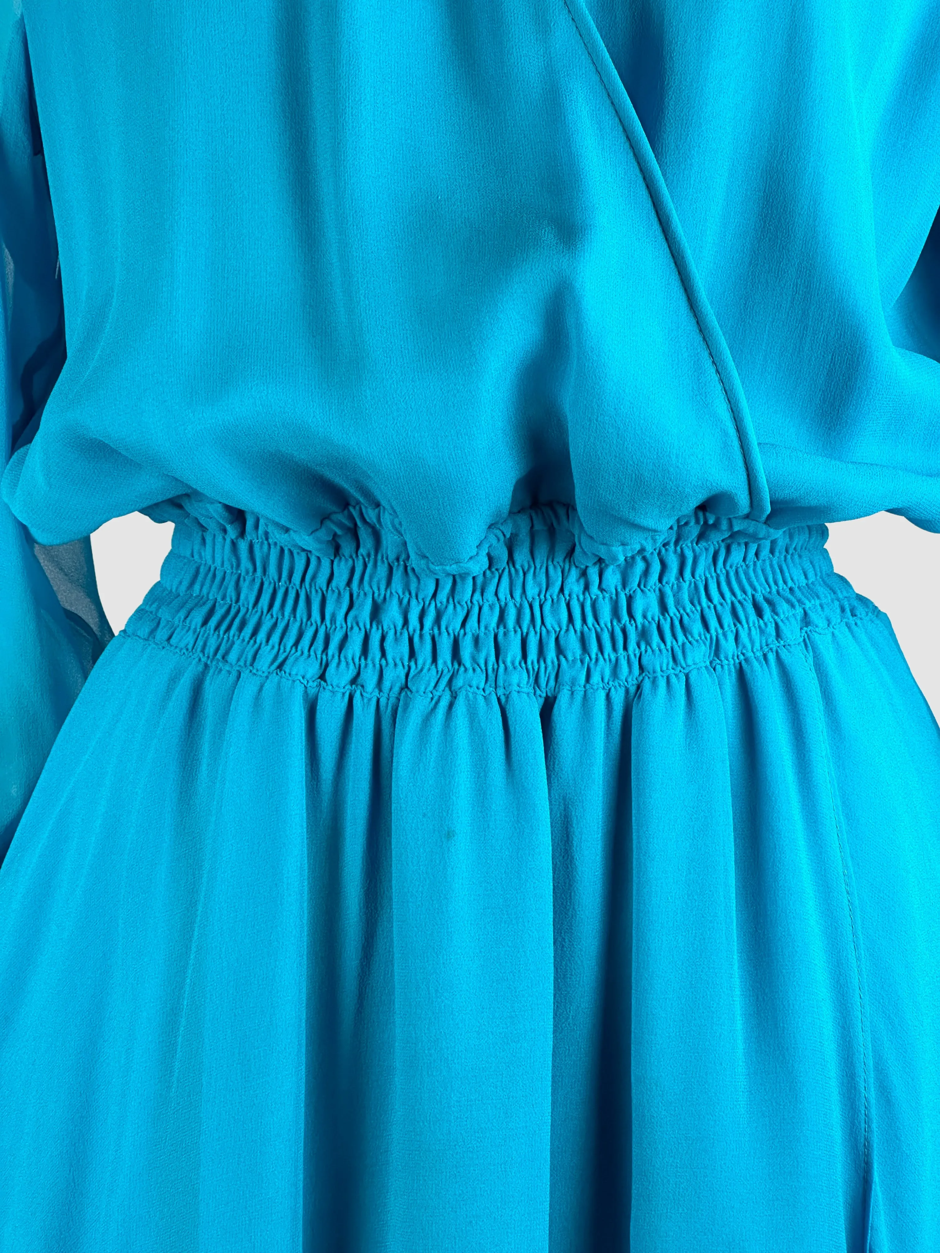 DIANE FREIS 80s Turquoise Silk Chiffon Dress  Small Medium