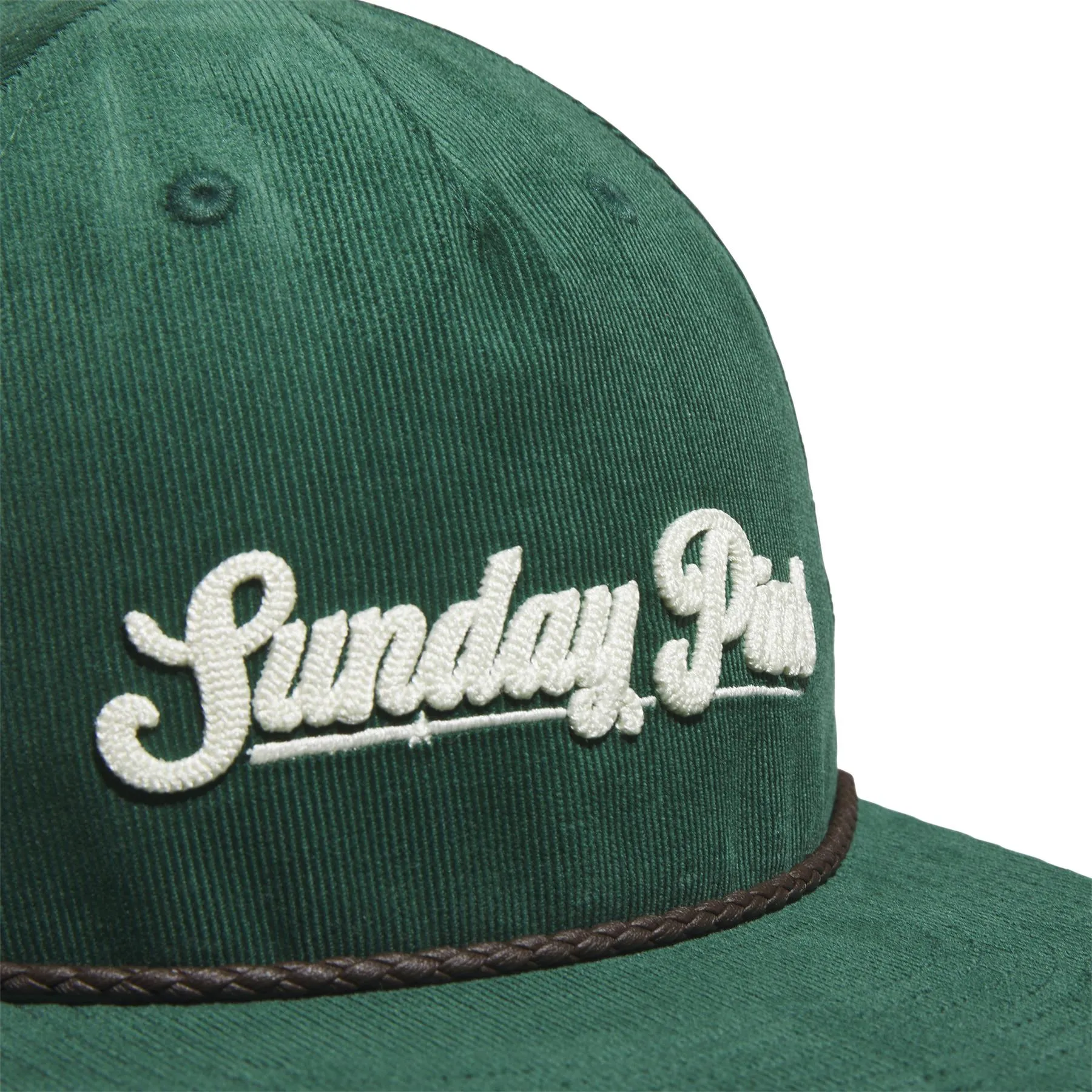 Five Panel Corduroy Leather Cap Green - SS24