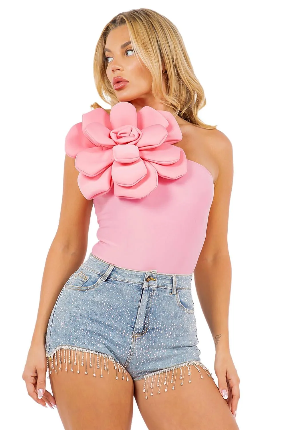 Flower one shoulder top