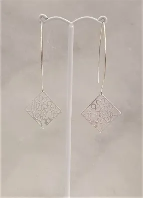 Framed Flower Silver Drop Earrings