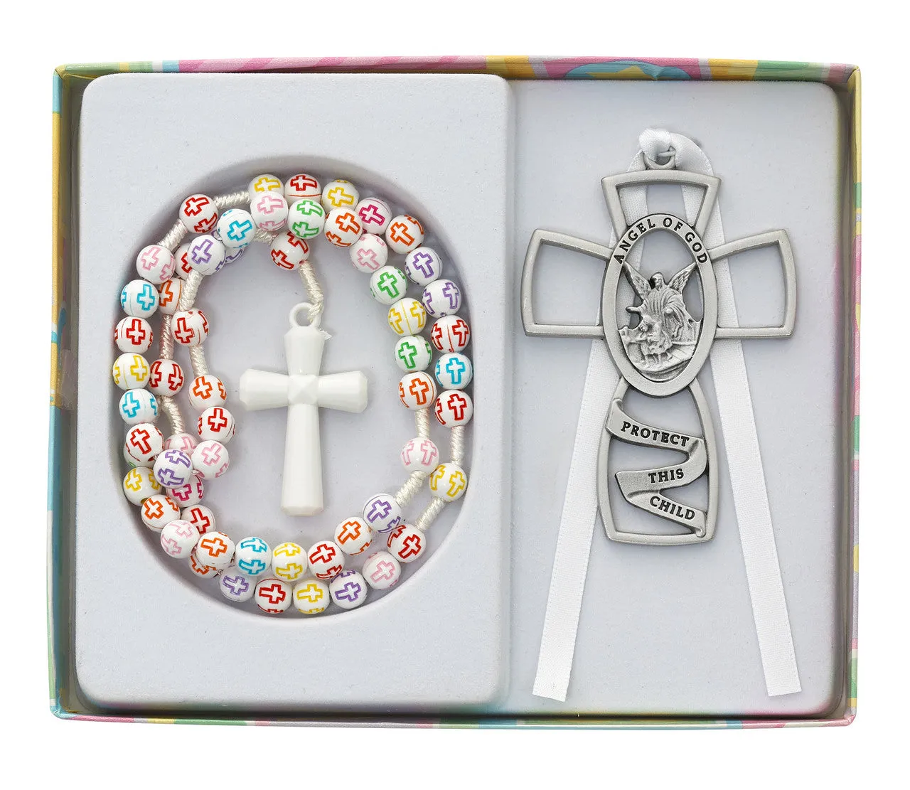 Guardian Angel crib medal and rosary set