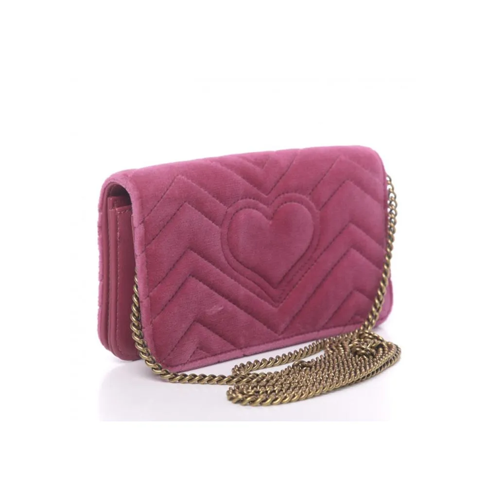 Gucci 488426 2149 Women's Raspberry Pink Velvet Mini Clutch Bag (GG2065)