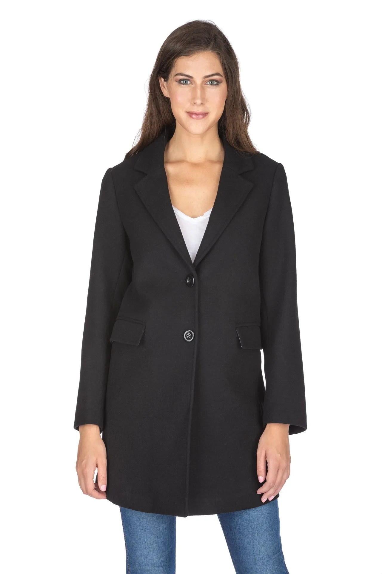 Haute Edition Women's Wool Blend Single Lapel Blazer Peacoat With Pockets