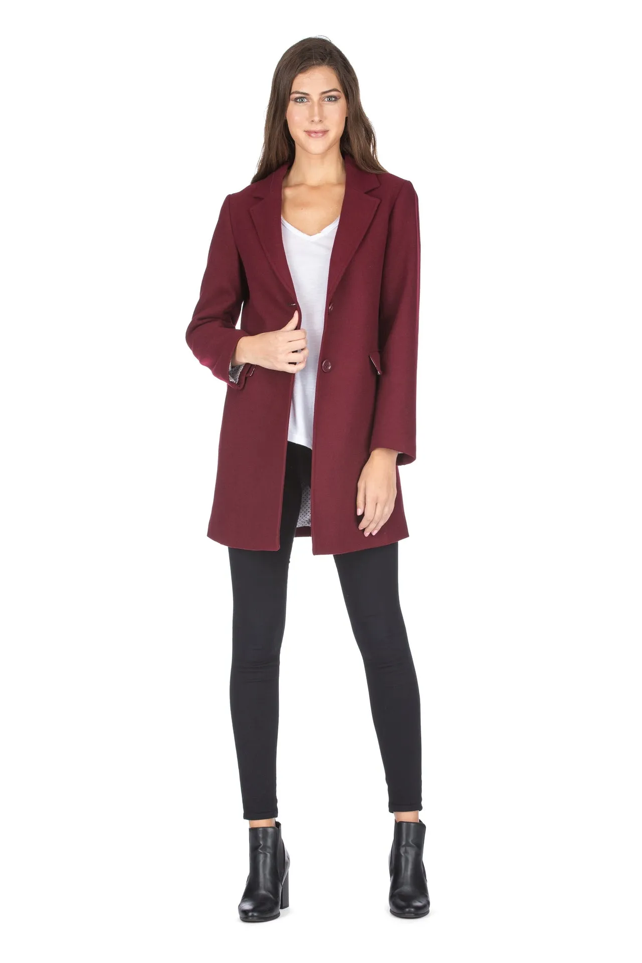 Haute Edition Women's Wool Blend Single Lapel Blazer Peacoat With Pockets