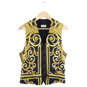 Hermes Black and Gold Vintage Les Tuileries Silk Scarf Print Vest